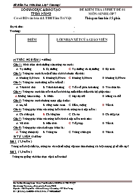 2 Đề kiểm tra 15 phút môn Sinh học Lớp 7 - Cơ sở BD văn hóa &LTĐH Tâm Trí Việt